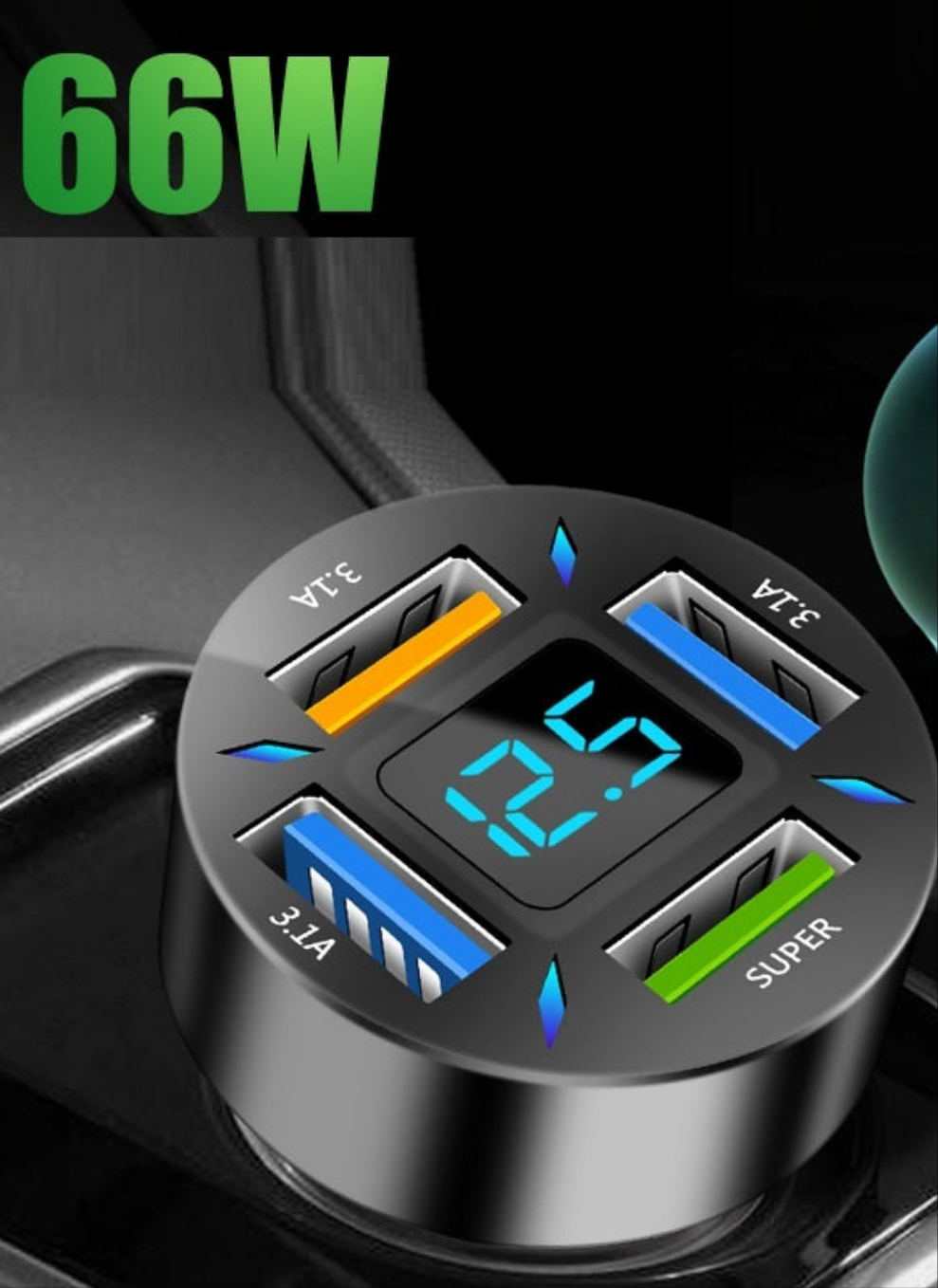 4 Port USB Fast Car Charger by Elixor EL302
